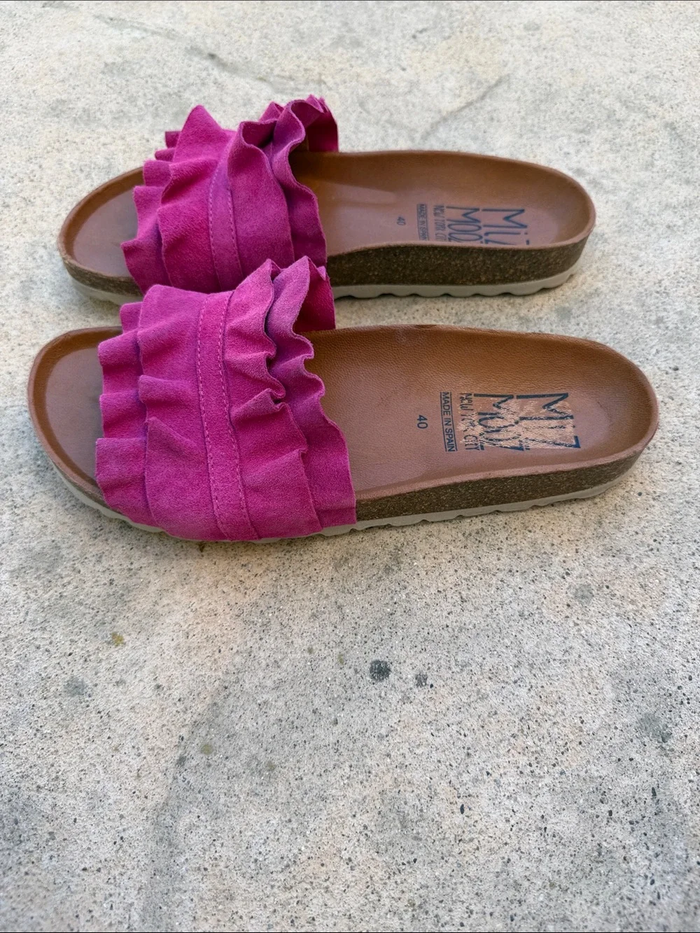 Miz Mooz New York City Rocio Fushia Suede Slide Sandal Women's Size 40/9-9.5